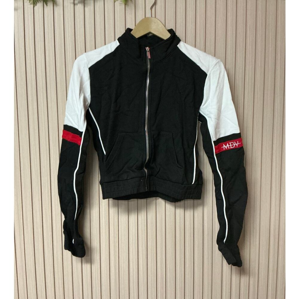 Maniere De Voir Cropped Zip Jacket Black/White/Red Size 12